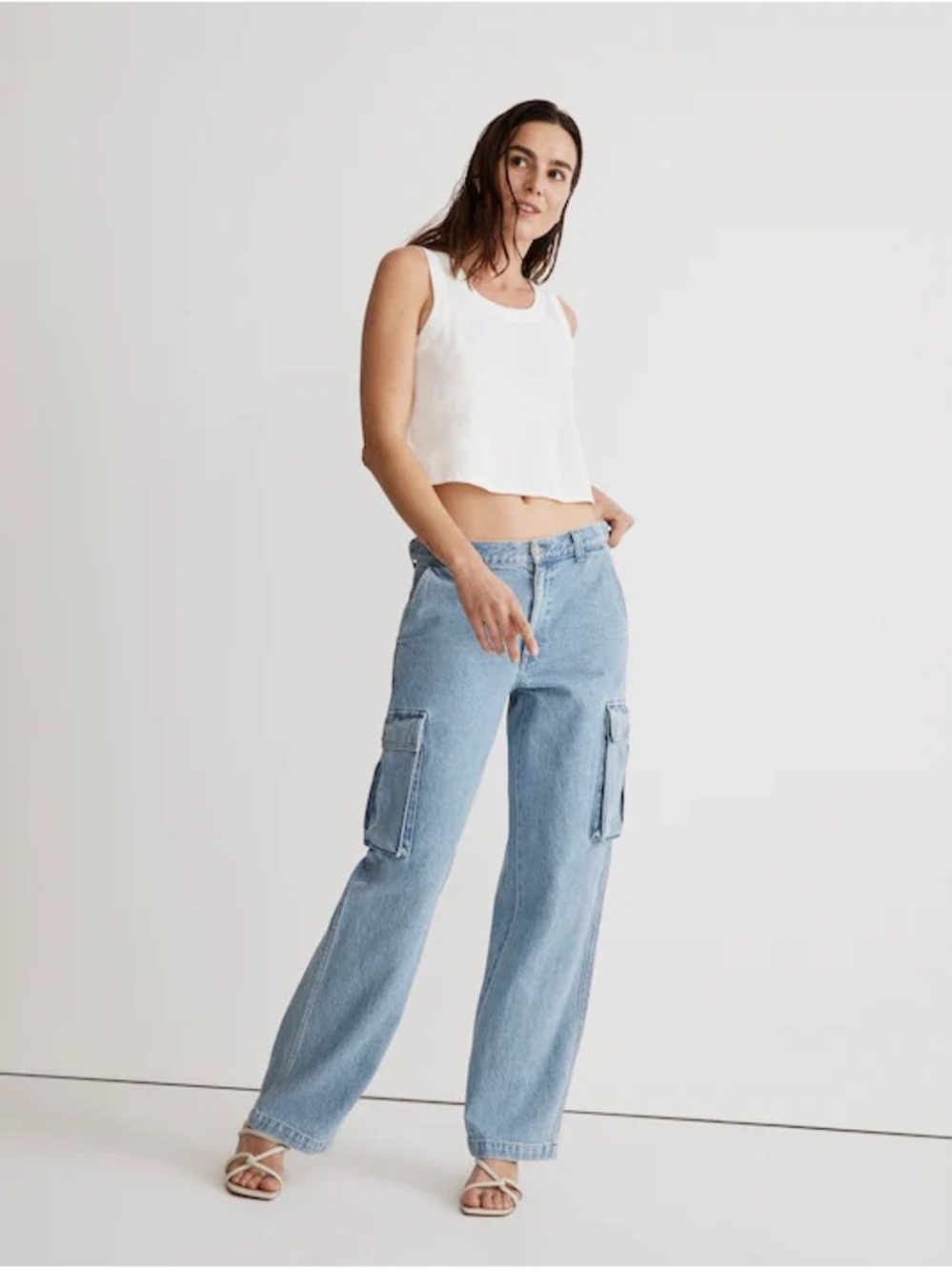 Madewell Light Blue Wide-Leg Cargo Jeans • size 27 • NWT •NX883